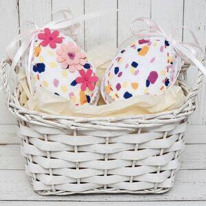 Handmade set of 2 Large speckled eggs - felt with embellishments, large eggs